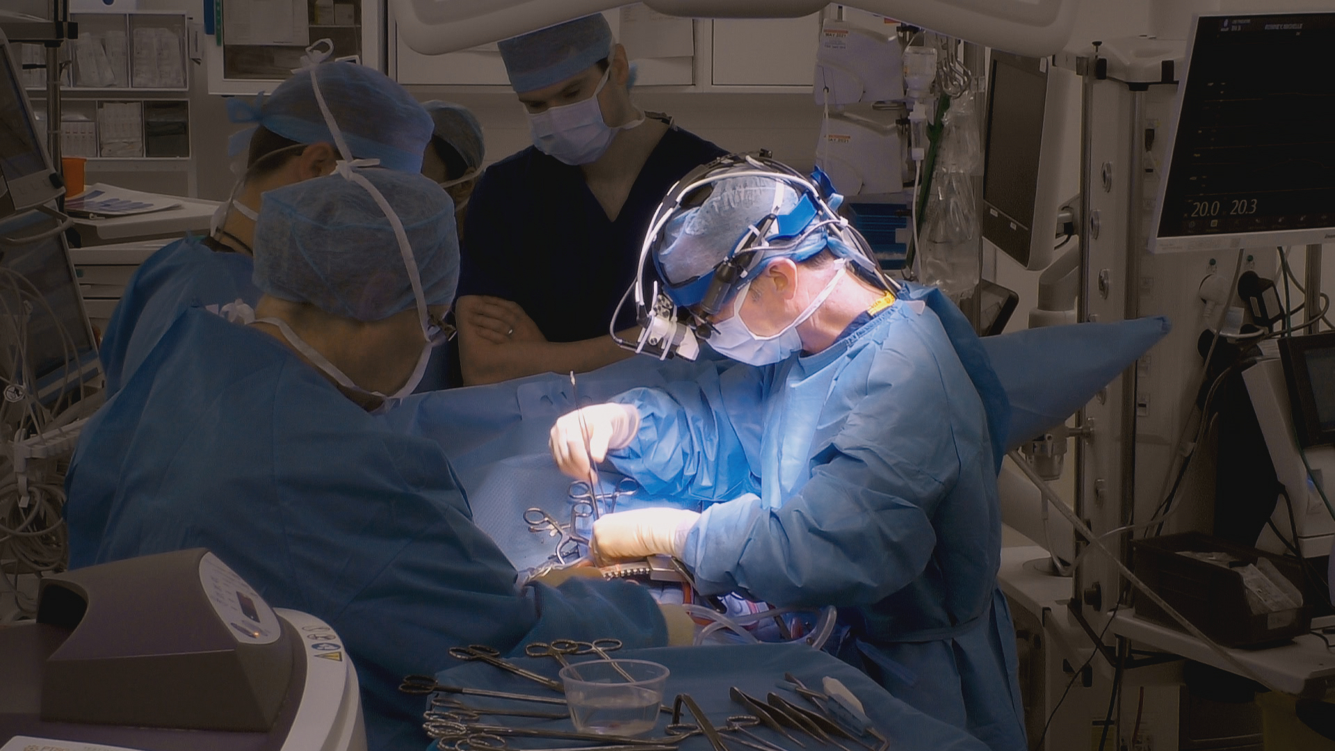 Surgeon David Jenkins removing blood clots from the lungs during the operation
